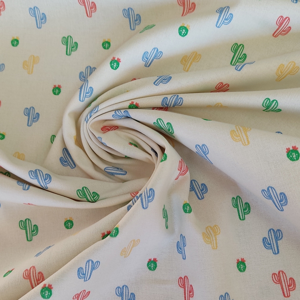 Tela algodón con estampado de cactus de colores