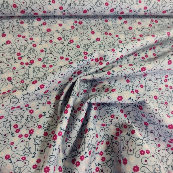Tela algodón con motivos de ratones y flores